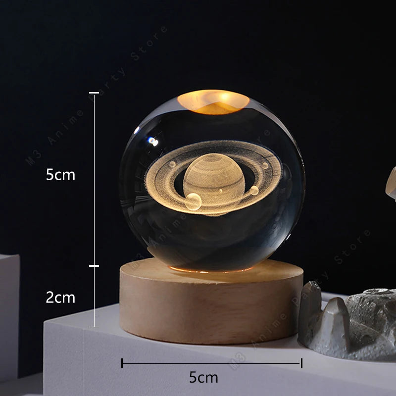 Luz Noturna LED 3D com Bola de Cristal – Galáxia, Sitema Solar, Saturno e Lua